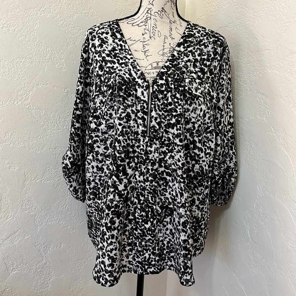 BOUTIQUE Women’s 3/4 Sleeves Animal Print Black/White Size 2X
